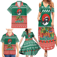 Bangladesh Christmas Family Matching Summer Maxi Dress and Hawaiian Shirt with Black-Capped Bird Gift Stack and Green Red Snowflake Pattern - Wonder Print Shop