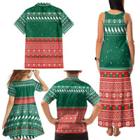 Bangladesh Christmas Family Matching Tank Maxi Dress and Hawaiian Shirt with Black-Capped Bird Gift Stack and Green Red Snowflake Pattern - Wonder Print Shop