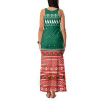 Bangladesh Christmas Family Matching Tank Maxi Dress and Hawaiian Shirt with Black-Capped Bird Gift Stack and Green Red Snowflake Pattern - Wonder Print Shop