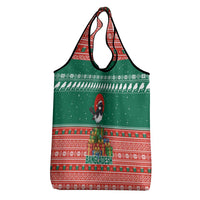 Bangladesh Christmas Grocery Bag with Black-Capped Bird Gift Stack and Green Red Snowflake Pattern - Wonder Print Shop