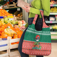 Bangladesh Christmas Grocery Bag with Black-Capped Bird Gift Stack and Green Red Snowflake Pattern - Wonder Print Shop