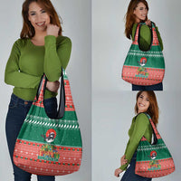 Bangladesh Christmas Grocery Bag with Black-Capped Bird Gift Stack and Green Red Snowflake Pattern - Wonder Print Shop