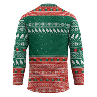 Bangladesh Christmas Hockey Jersey with Black-Capped Bird Gift Stack and Green Red Snowflake Pattern - Wonder Print Shop