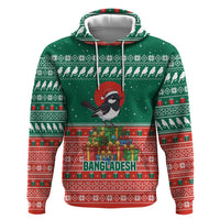 Bangladesh Christmas Hoodie with Black-Capped Bird Gift Stack and Green Red Snowflake Pattern - Wonder Print Shop