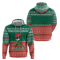Bangladesh Christmas Hoodie with Black-Capped Bird Gift Stack and Green Red Snowflake Pattern - Wonder Print Shop