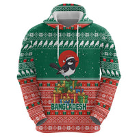Bangladesh Christmas Hoodie with Black-Capped Bird Gift Stack and Green Red Snowflake Pattern - Wonder Print Shop
