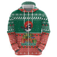 Bangladesh Christmas Hoodie with Black-Capped Bird Gift Stack and Green Red Snowflake Pattern - Wonder Print Shop