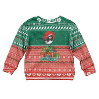 Bangladesh Christmas Kid Ugly Christmas Sweater with Black-Capped Bird Gift Stack and Green Red Snowflake Pattern - Wonder Print Shop