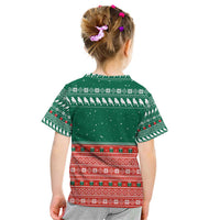 Bangladesh Christmas Kid T Shirt with Black-Capped Bird Gift Stack and Green Red Snowflake Pattern - Wonder Print Shop
