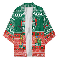 Bangladesh Christmas Kimono with Black-Capped Bird Gift Stack and Green Red Snowflake Pattern - Wonder Print Shop