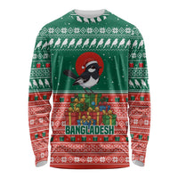 Bangladesh Christmas Long Sleeve Shirt with Black-Capped Bird Gift Stack and Green Red Snowflake Pattern - Wonder Print Shop