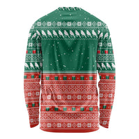 Bangladesh Christmas Long Sleeve Shirt with Black-Capped Bird Gift Stack and Green Red Snowflake Pattern - Wonder Print Shop