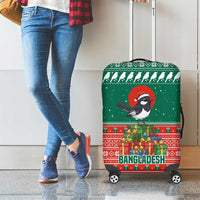 Bangladesh Christmas Luggage Cover with Black-Capped Bird Gift Stack and Green Red Snowflake Pattern - Wonder Print Shop