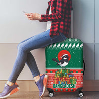 Bangladesh Christmas Luggage Cover with Black-Capped Bird Gift Stack and Green Red Snowflake Pattern - Wonder Print Shop