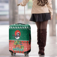 Bangladesh Christmas Luggage Cover with Black-Capped Bird Gift Stack and Green Red Snowflake Pattern - Wonder Print Shop