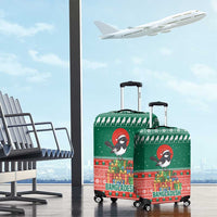 Bangladesh Christmas Luggage Cover with Black-Capped Bird Gift Stack and Green Red Snowflake Pattern - Wonder Print Shop