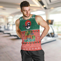Bangladesh Christmas Men Tank Top with Black-Capped Bird Gift Stack and Green Red Snowflake Pattern - Wonder Print Shop