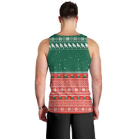 Bangladesh Christmas Men Tank Top with Black-Capped Bird Gift Stack and Green Red Snowflake Pattern - Wonder Print Shop