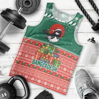 Bangladesh Christmas Men Tank Top with Black-Capped Bird Gift Stack and Green Red Snowflake Pattern - Wonder Print Shop