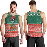 Bangladesh Christmas Men Tank Top with Black-Capped Bird Gift Stack and Green Red Snowflake Pattern - Wonder Print Shop