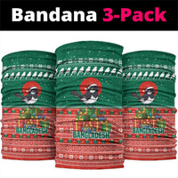 Bangladesh Christmas Neck Gaiter with Black-Capped Bird Gift Stack and Green Red Snowflake Pattern - Wonder Print Shop