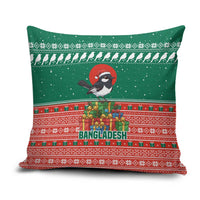 Bangladesh Christmas Pillow Cover with Black-Capped Bird Gift Stack and Green Red Snowflake Pattern - Wonder Print Shop