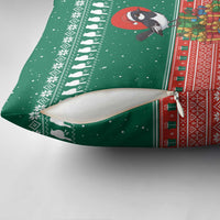 Bangladesh Christmas Pillow Cover with Black-Capped Bird Gift Stack and Green Red Snowflake Pattern - Wonder Print Shop