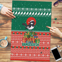 Bangladesh Christmas Puzzle with Black-Capped Bird Gift Stack and Green Red Snowflake Pattern - Wonder Print Shop