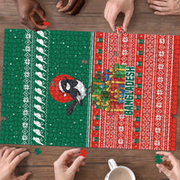 Bangladesh Christmas Puzzle with Black-Capped Bird Gift Stack and Green Red Snowflake Pattern - Wonder Print Shop