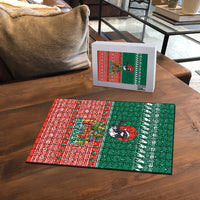 Bangladesh Christmas Puzzle with Black-Capped Bird Gift Stack and Green Red Snowflake Pattern - Wonder Print Shop