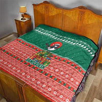 Bangladesh Christmas Quilt with Black-Capped Bird Gift Stack and Green Red Snowflake Pattern - Wonder Print Shop