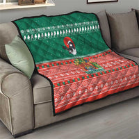 Bangladesh Christmas Quilt with Black-Capped Bird Gift Stack and Green Red Snowflake Pattern - Wonder Print Shop