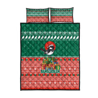 Bangladesh Christmas Quilt Bed Set with Black-Capped Bird Gift Stack and Green Red Snowflake Pattern - Wonder Print Shop