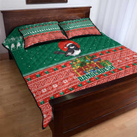 Bangladesh Christmas Quilt Bed Set with Black-Capped Bird Gift Stack and Green Red Snowflake Pattern - Wonder Print Shop