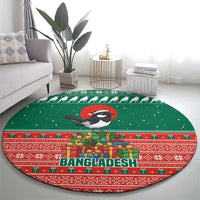 Bangladesh Christmas Round Carpet with Black-Capped Bird Gift Stack and Green Red Snowflake Pattern - Wonder Print Shop