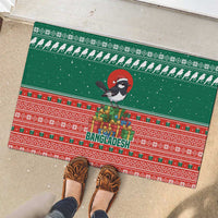 Bangladesh Christmas Rubber Doormat with Black-Capped Bird Gift Stack and Green Red Snowflake Pattern - Wonder Print Shop