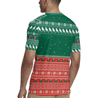 Bangladesh Christmas Rugby Jersey with Black-Capped Bird Gift Stack and Green Red Snowflake Pattern - Wonder Print Shop