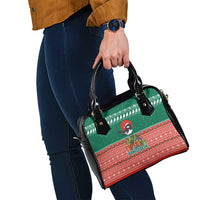 Bangladesh Christmas Shoulder Handbag with Black-Capped Bird Gift Stack and Green Red Snowflake Pattern - Wonder Print Shop