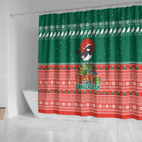 Bangladesh Christmas Shower Curtain with Black-Capped Bird Gift Stack and Green Red Snowflake Pattern - Wonder Print Shop