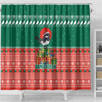 Bangladesh Christmas Shower Curtain with Black-Capped Bird Gift Stack and Green Red Snowflake Pattern - Wonder Print Shop