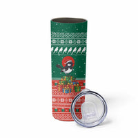 Bangladesh Christmas Skinny Tumbler with Black-Capped Bird Gift Stack and Green Red Snowflake Pattern - Wonder Print Shop
