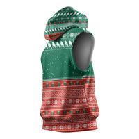 Bangladesh Christmas Sleeveless Hoodie with Black-Capped Bird Gift Stack and Green Red Snowflake Pattern - Wonder Print Shop