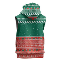 Bangladesh Christmas Sleeveless Zip Hoodie with Black-Capped Bird Gift Stack and Green Red Snowflake Pattern - Wonder Print Shop