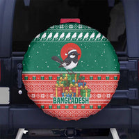 Bangladesh Christmas Spare Tire Cover with Black-Capped Bird Gift Stack and Green Red Snowflake Pattern - Wonder Print Shop