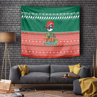 Bangladesh Christmas Tapestry with Black-Capped Bird Gift Stack and Green Red Snowflake Pattern - Wonder Print Shop