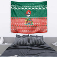 Bangladesh Christmas Tapestry with Black-Capped Bird Gift Stack and Green Red Snowflake Pattern - Wonder Print Shop