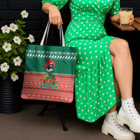 Bangladesh Christmas Tote Bag with Black-Capped Bird Gift Stack and Green Red Snowflake Pattern - Wonder Print Shop