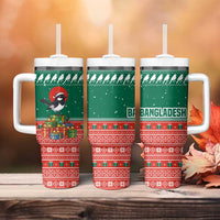 Bangladesh Christmas Tumbler With Handle with Black-Capped Bird Gift Stack and Green Red Snowflake Pattern - Wonder Print Shop