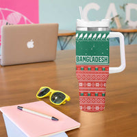 Bangladesh Christmas Tumbler With Handle with Black-Capped Bird Gift Stack and Green Red Snowflake Pattern - Wonder Print Shop