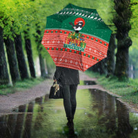 Bangladesh Christmas Umbrella with Black-Capped Bird Gift Stack and Green Red Snowflake Pattern - Wonder Print Shop